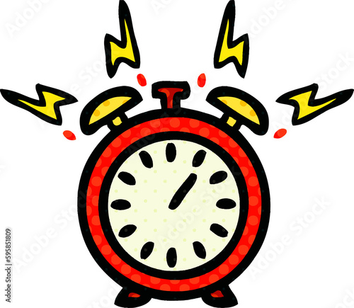 comic book style cartoon of a ringing alarm clock