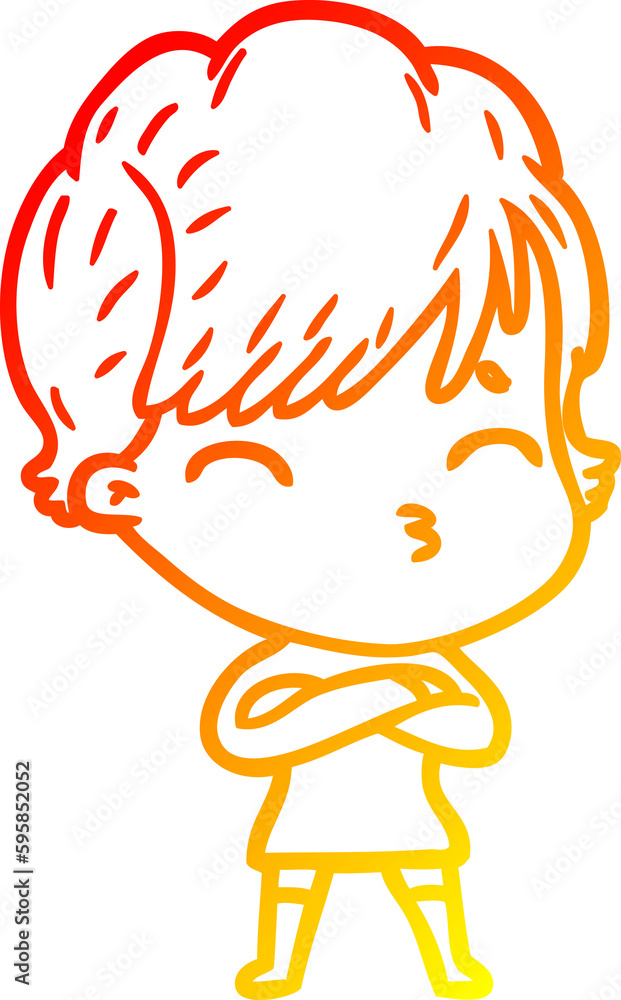 warm gradient line drawing of a cartoon woman thinking warm gradient line drawing of a cartoon woman thinking