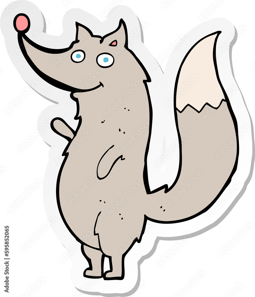 sticker of a cartoon waving wolf sticker of a cartoon waving wolf