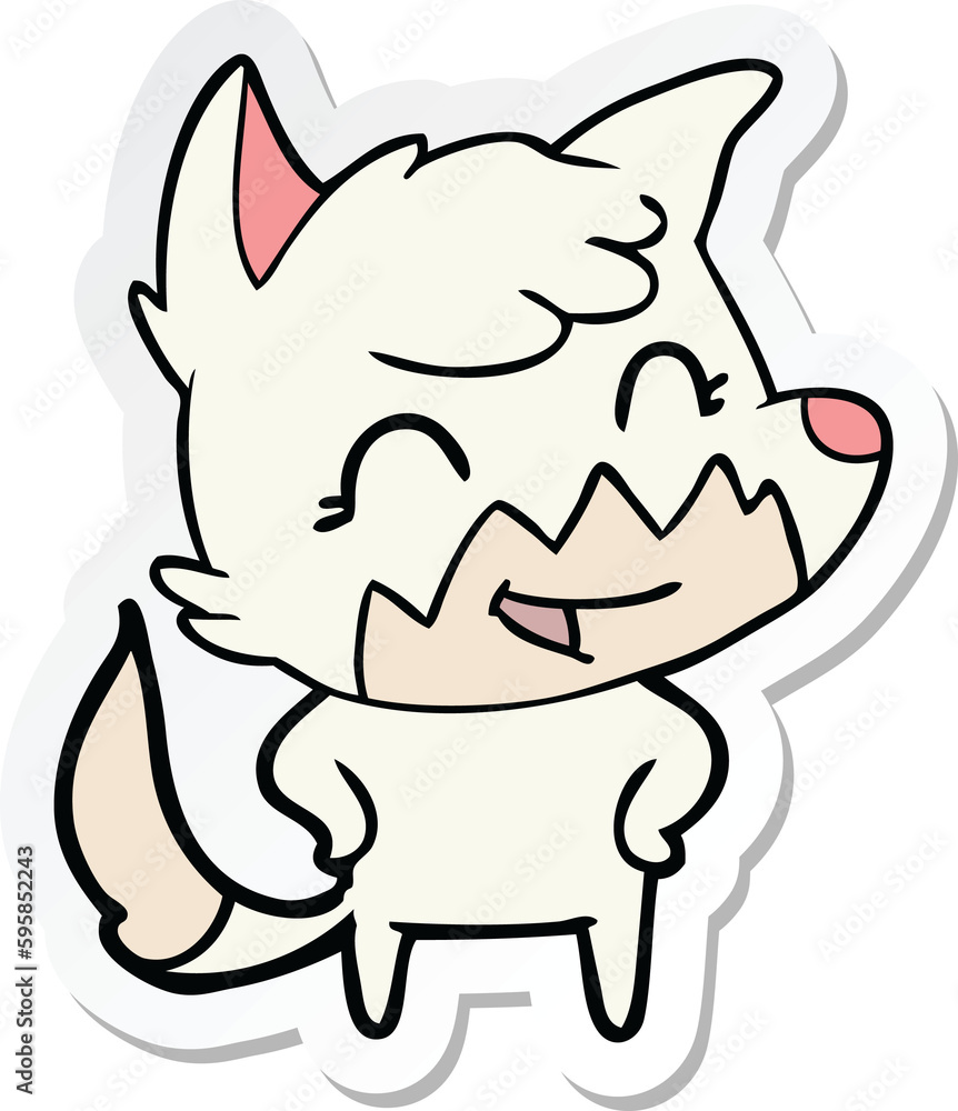 sticker of a happy cartoon fox