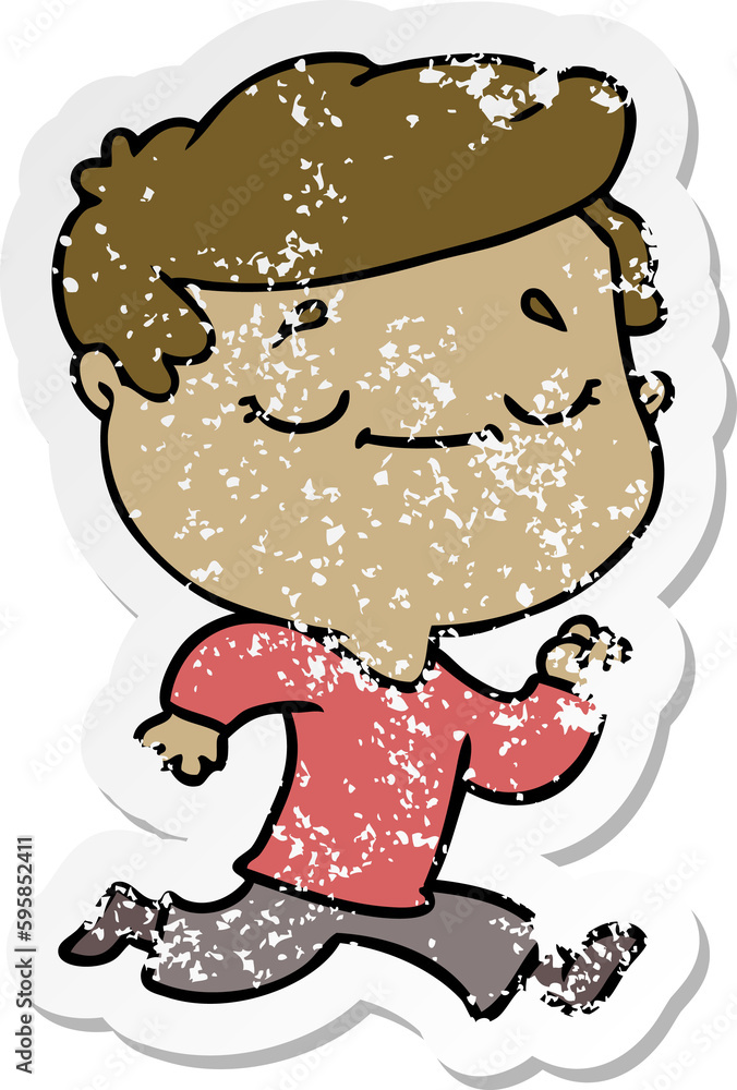 distressed sticker of a cartoon peaceful man running distressed sticker of a cartoon peaceful man running