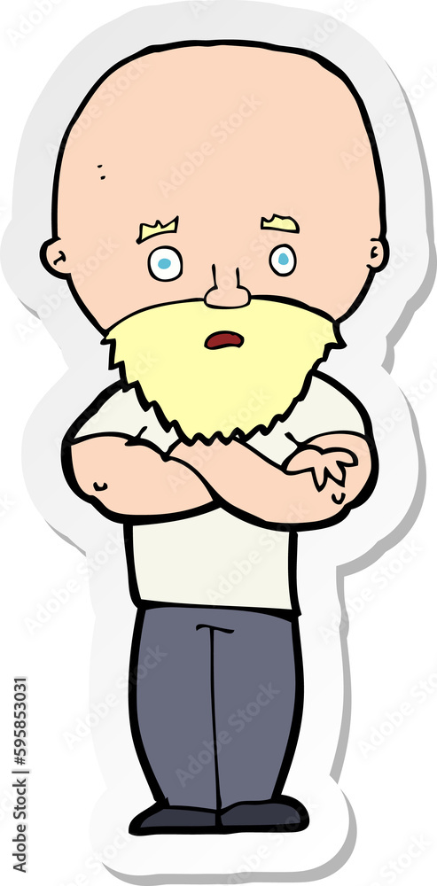 sticker of a cartoon shocked bald man with beard sticker of a cartoon shocked bald man with beard