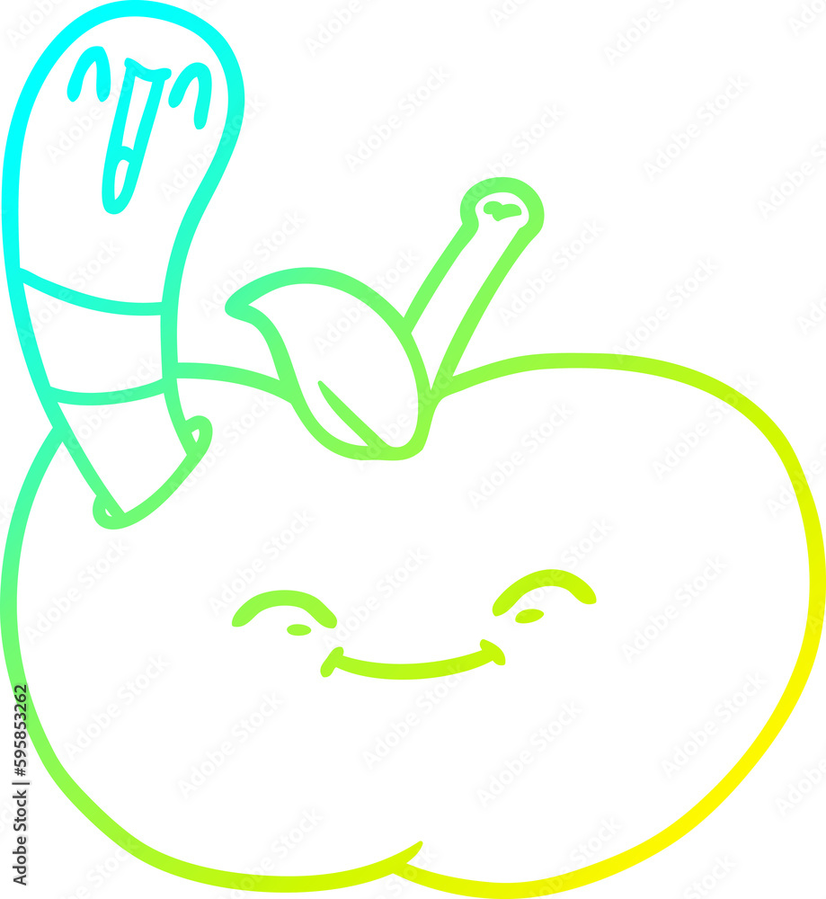 cold gradient line drawing of a cartoon happy worm in an apple cold gradient line drawing of a cartoon happy worm in an apple