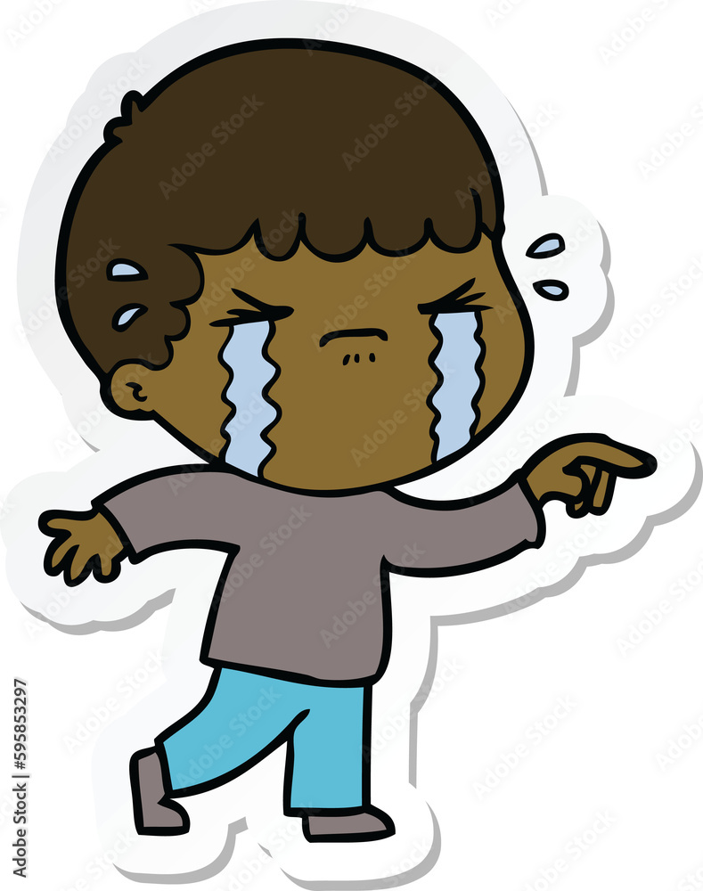 sticker of a cartoon man crying