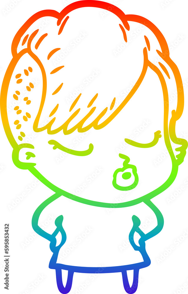 rainbow gradient line drawing of a cartoon pretty hipster girl rainbow gradient line drawing of a cartoon pretty hipster girl