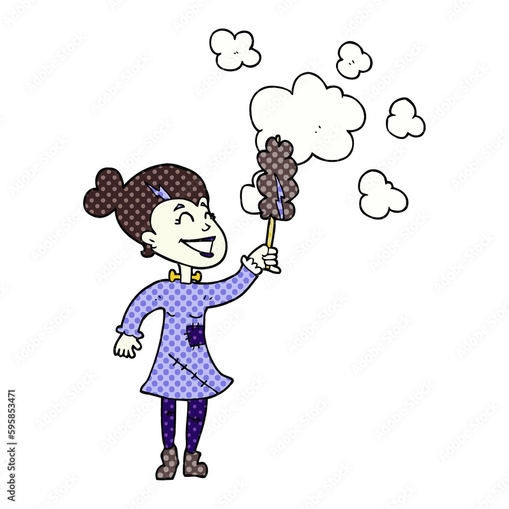 freehand drawn cartoon zombie woman dusting freehand drawn cartoon zombie woman dusting