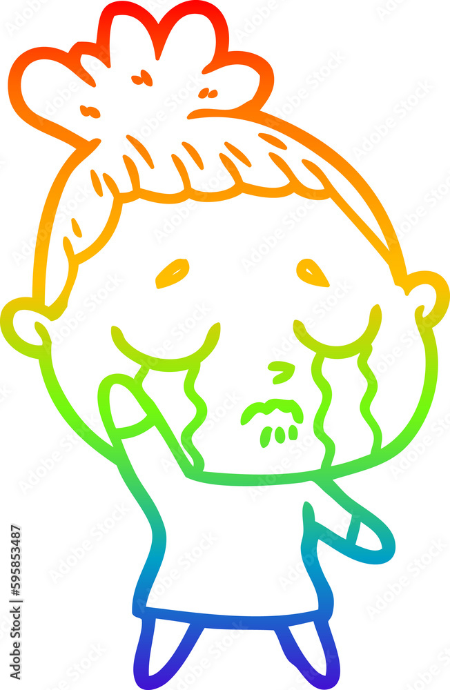 Fototapeta premium rainbow gradient line drawing of a cartoon crying woman