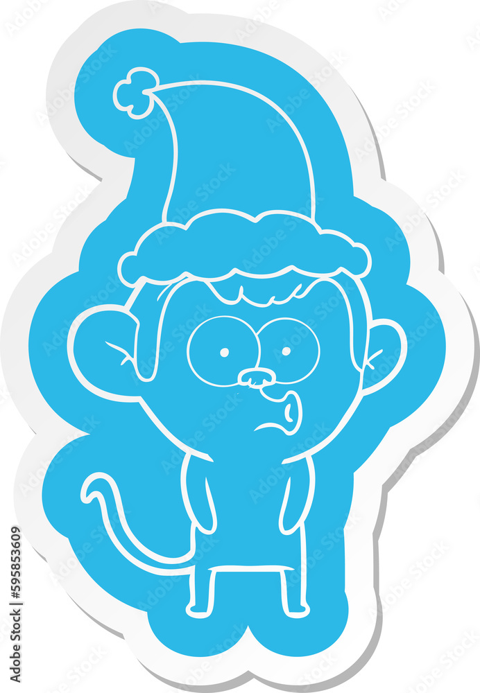 quirky cartoon sticker of a hooting monkey wearing santa hat quirky cartoon sticker of a hooting monkey wearing santa hat