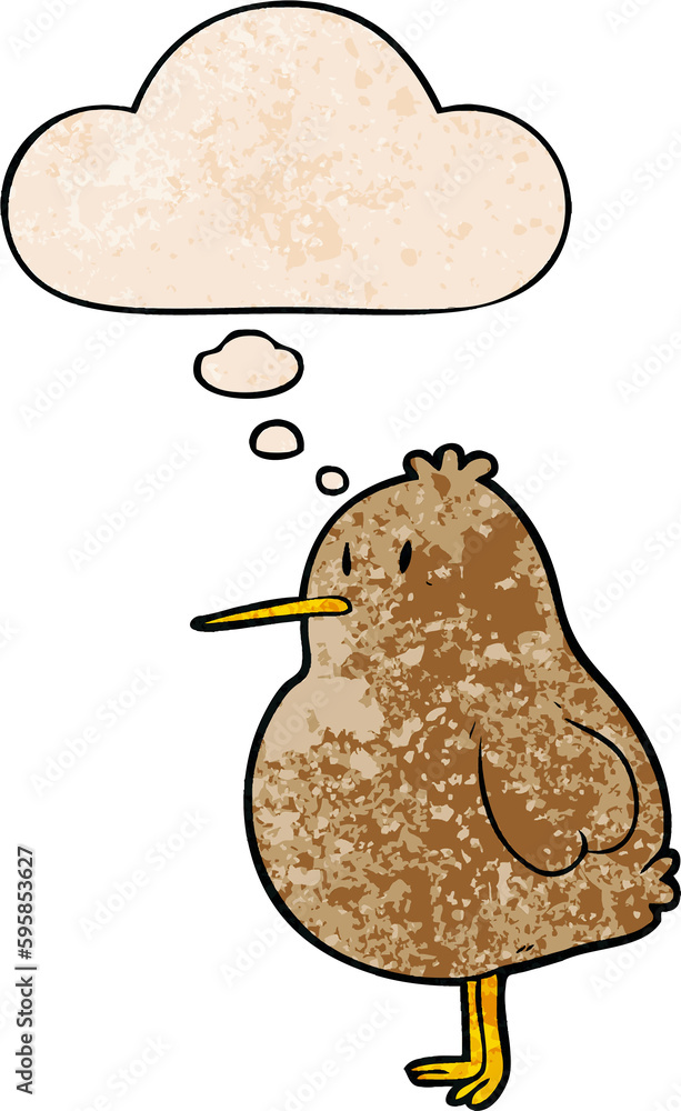 cartoon kiwi bird with thought bubble in grunge texture style cartoon kiwi bird with thought bubble in grunge texture style