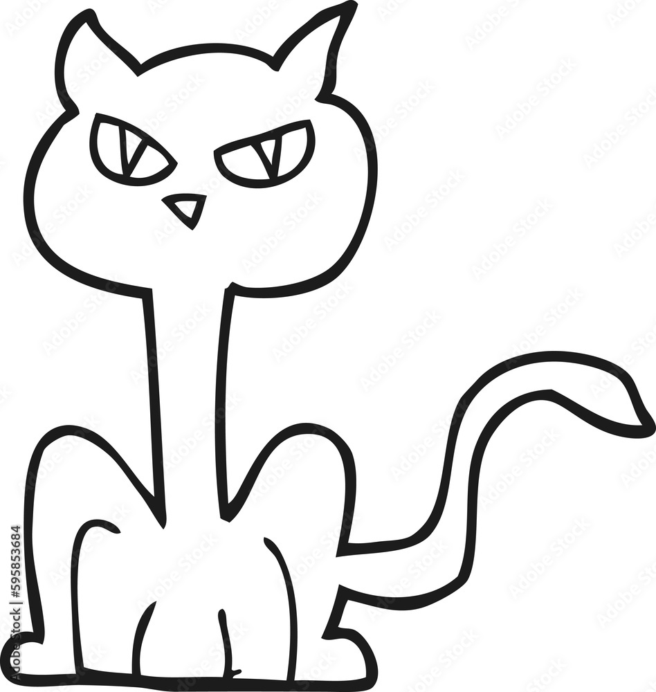 freehand drawn black and white cartoon angry cat freehand drawn black and white cartoon angry cat
