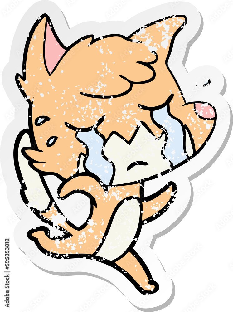 distressed sticker of a crying fox cartoon distressed sticker of a crying fox cartoon