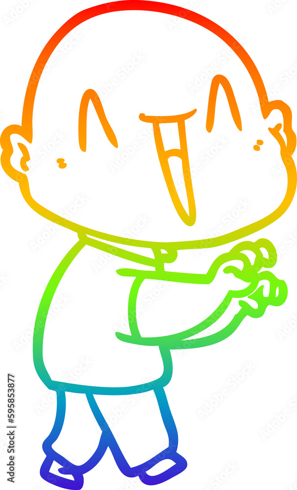 rainbow gradient line drawing of a happy cartoon bald man