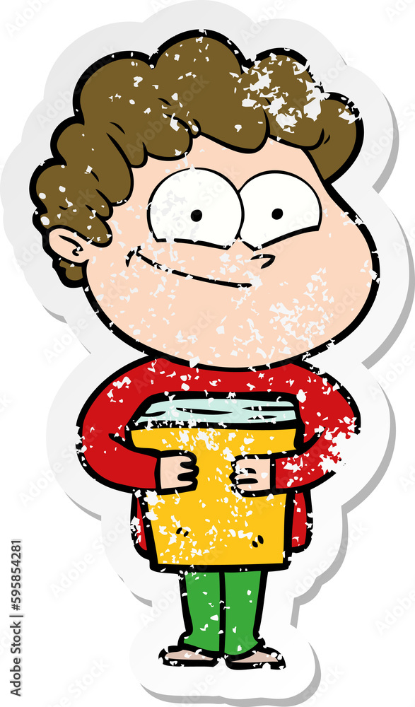 distressed sticker of a cartoon happy man distressed sticker of a cartoon happy man