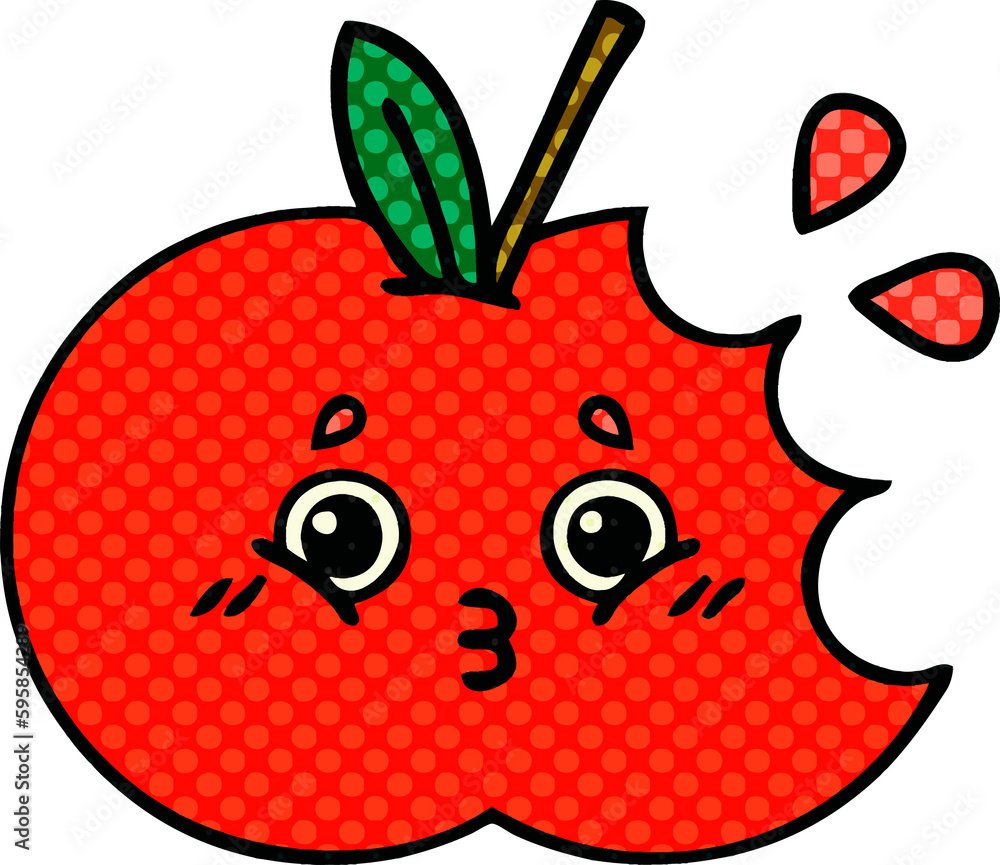 comic book style cartoon of a red apple