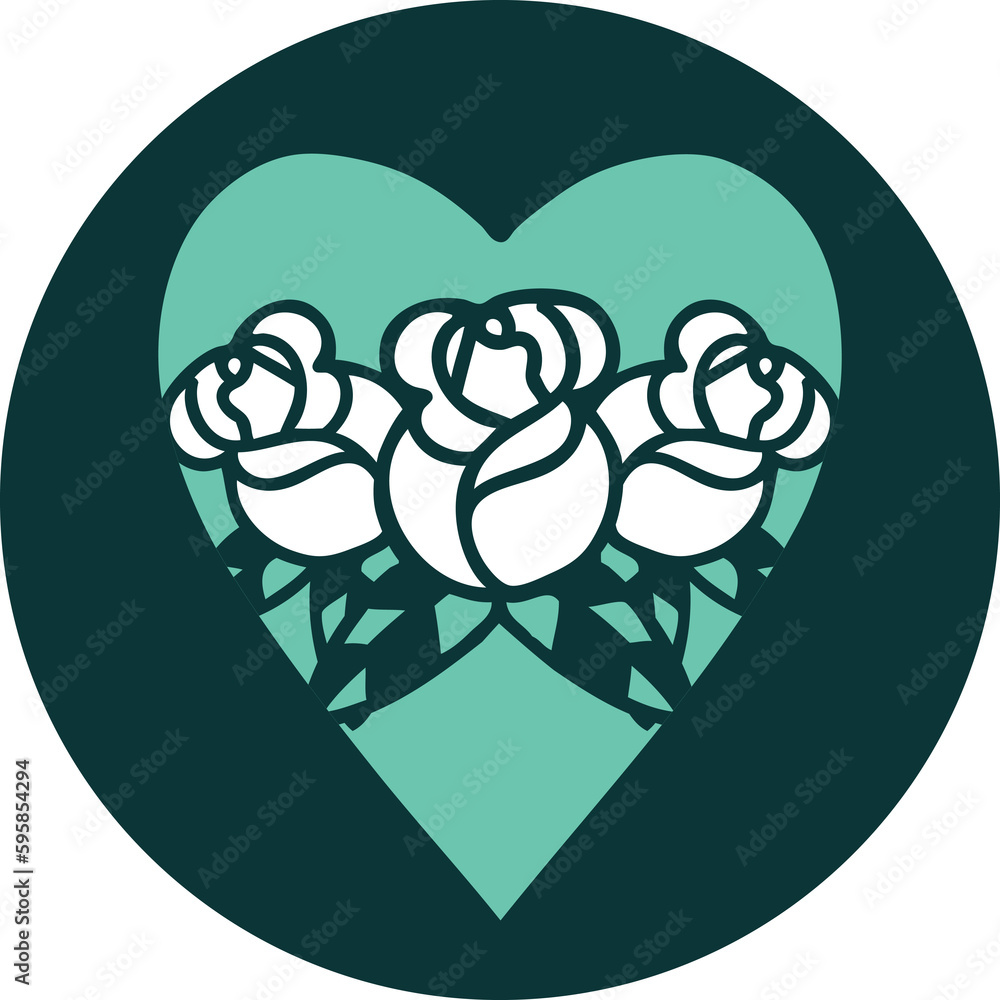 iconic tattoo style image of a heart and flowers iconic tattoo style image of a heart and flowers