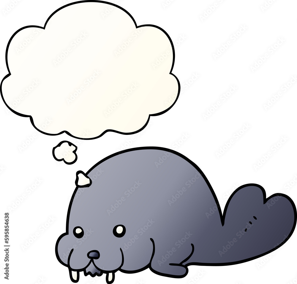 cute cartoon walrus with thought bubble in smooth gradient style cute cartoon walrus with thought bubble in smooth gradient style