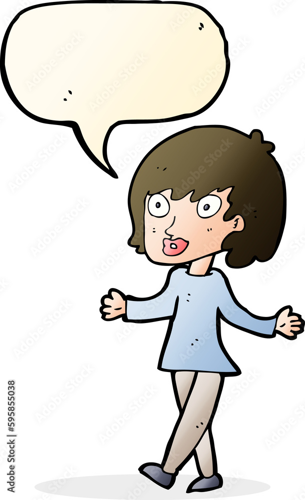 cartoon woman with open arms with speech bubble cartoon woman with open arms with speech bubble