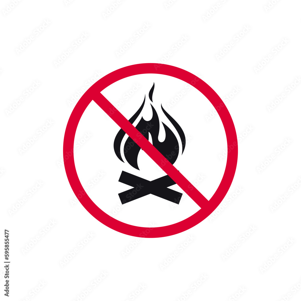 No campfired prohibited sign, no fire forbidden modern round sticker, vector illustration. No campfired prohibited sign, no fire forbidden modern round sticker, vector illustration.