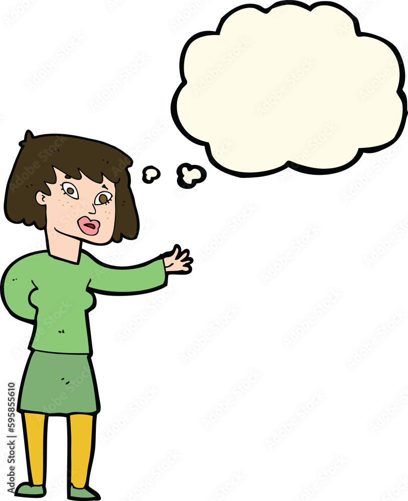 cartoon woman explaining with thought bubble cartoon woman explaining with thought bubble