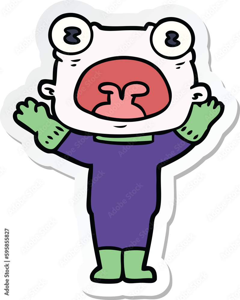 sticker of a cartoon weird alien communicating sticker of a cartoon weird alien communicating