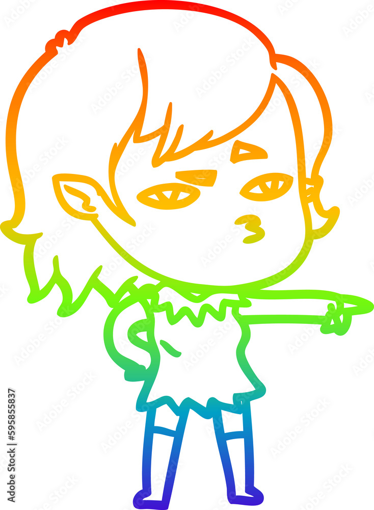 rainbow gradient line drawing of a cartoon vampire girl rainbow gradient line drawing of a cartoon vampire girl