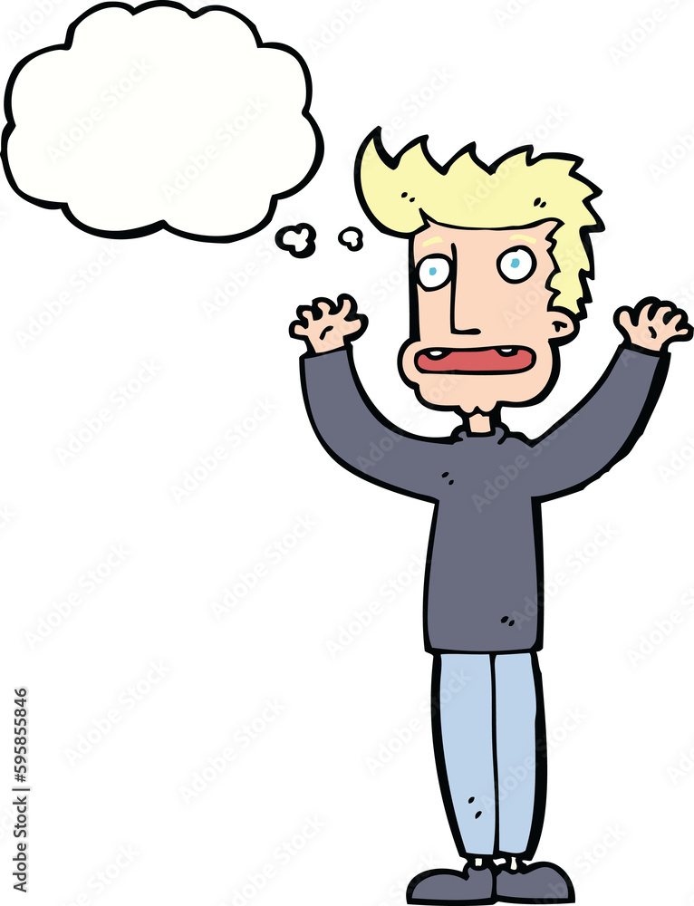 cartoon stressed man with thought bubble cartoon stressed man with thought bubble