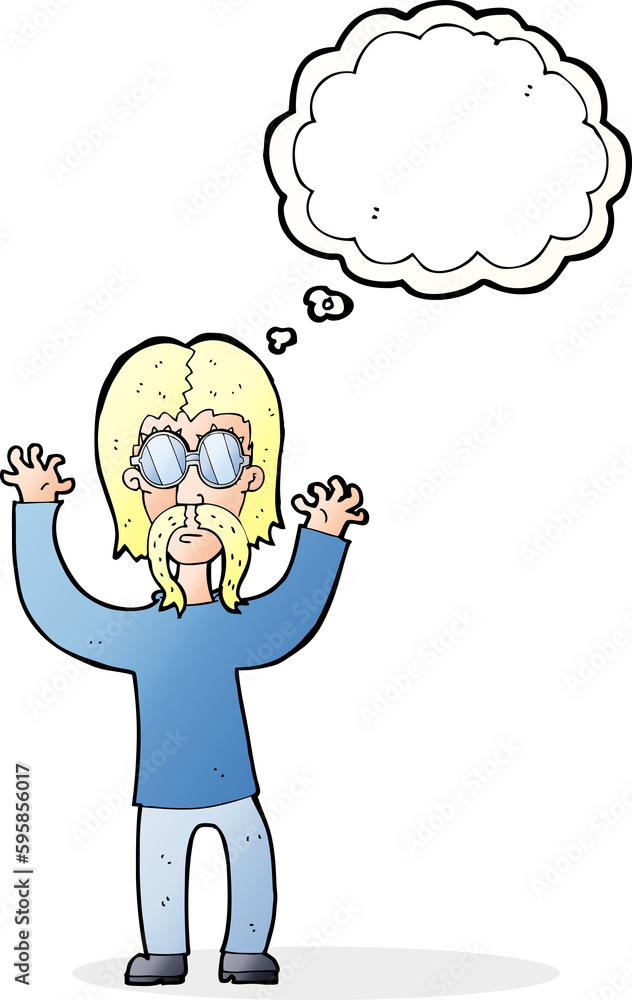 Fototapeta premium cartoon hippie man waving arms with thought bubble