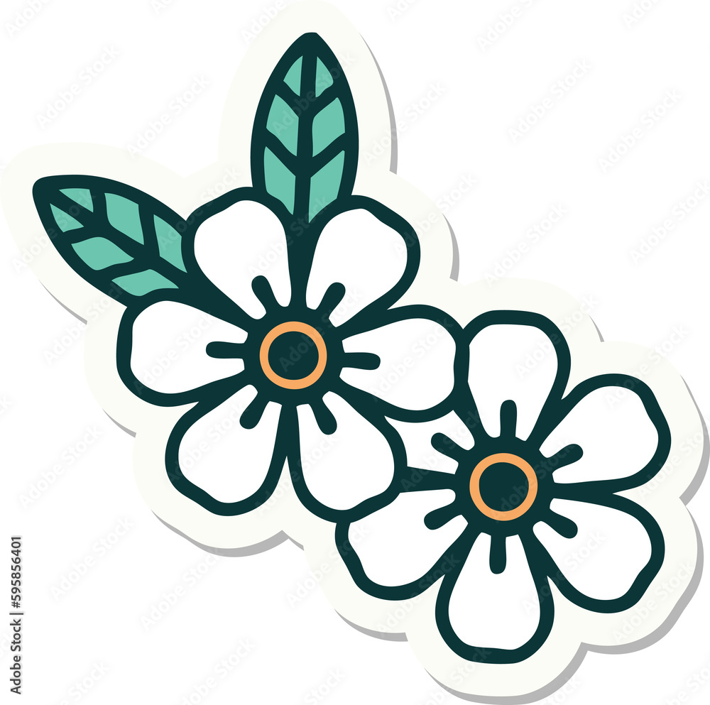 sticker of tattoo in traditional style of flowers sticker of tattoo in traditional style of flowers
