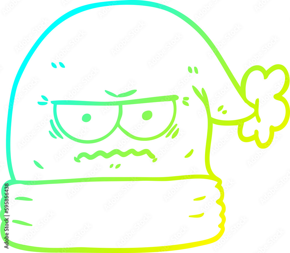 cold gradient line drawing of a cartoon annoyed christmas santa hat cold gradient line drawing of a cartoon annoyed christmas santa hat