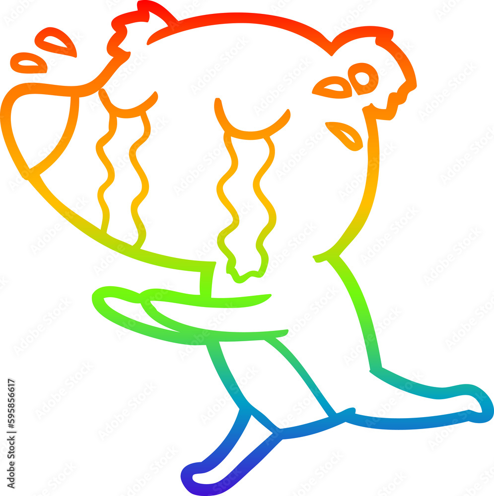 Fototapeta premium rainbow gradient line drawing of a cartoon crying polar bear