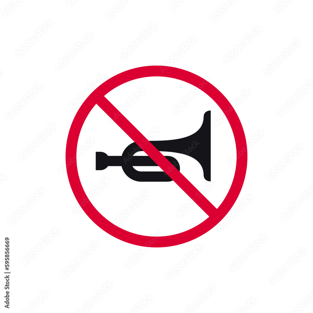 No horn prohibited sign, no honk forbidden modern round sticker, vector