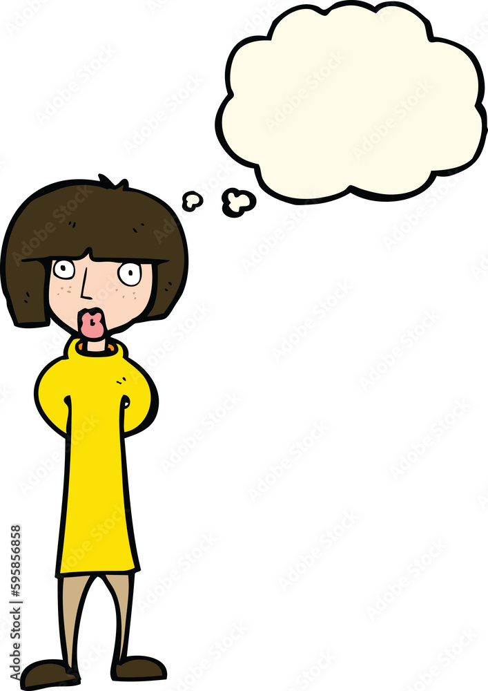 cartoon curious woman with thought bubble cartoon curious woman with thought bubble
