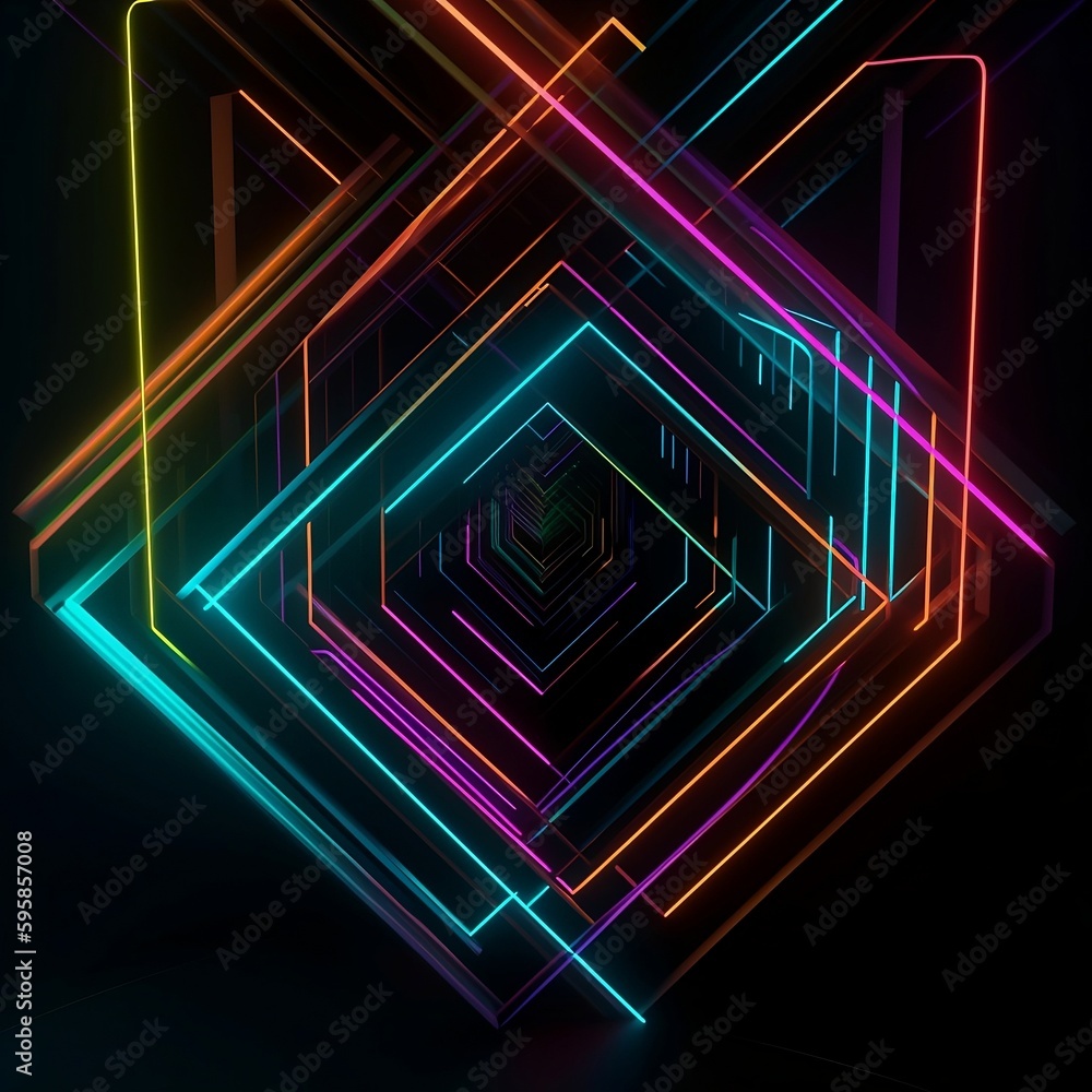 neon abstract of geometrical lines in shape of a cool design, AI generated neon abstract of geometrical lines in shape of a cool design, AI generated