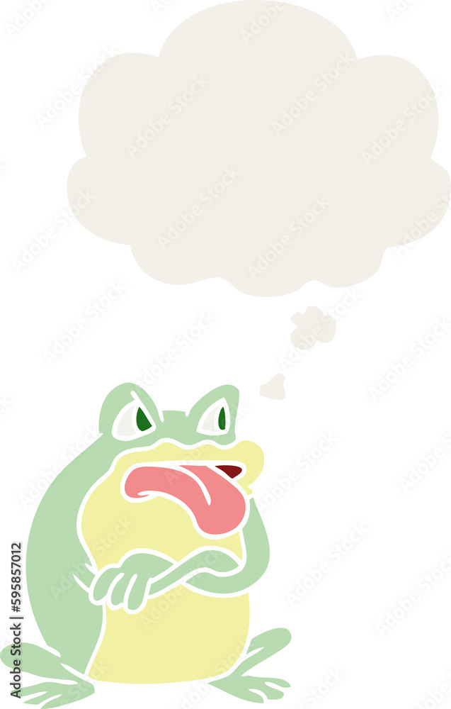 grumpy cartoon frog with thought bubble in retro style grumpy cartoon frog with thought bubble in retro style