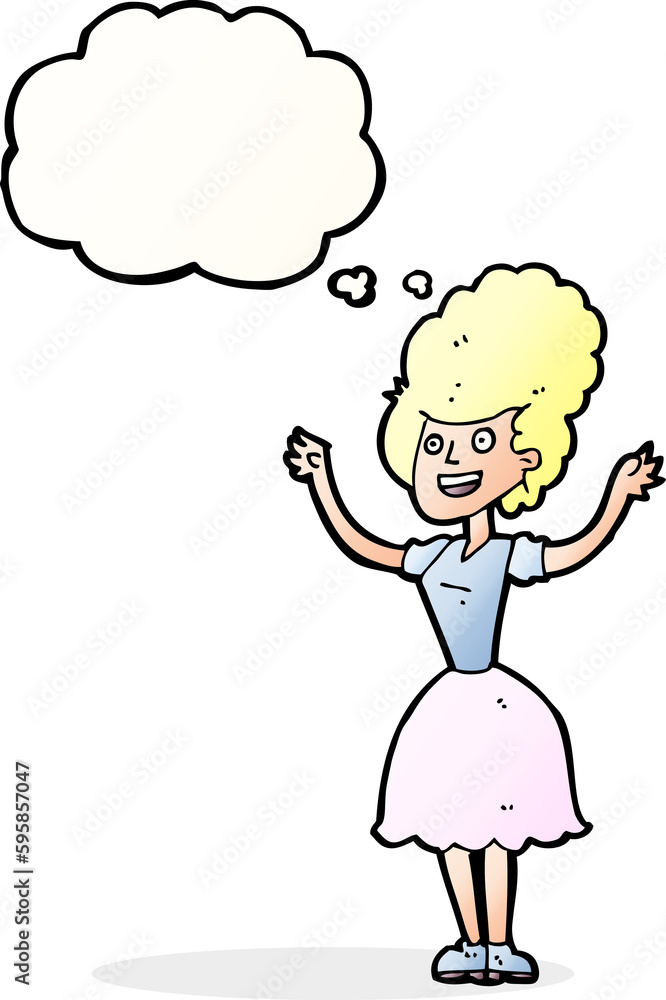cartoon happy 1950's woman with thought bubble cartoon happy 1950's woman with thought bubble