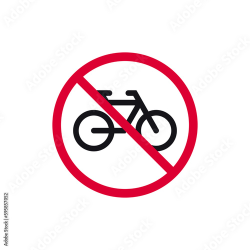 No bike prohibited sign, no cycle forbidden modern round sticker, vector illustration.