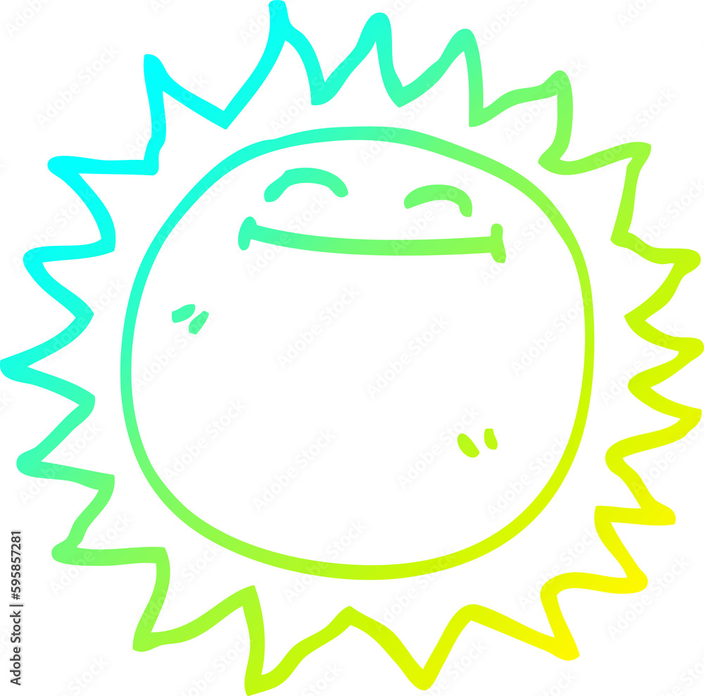 cold gradient line drawing of a cartoon shining sun cold gradient line drawing of a cartoon shining sun