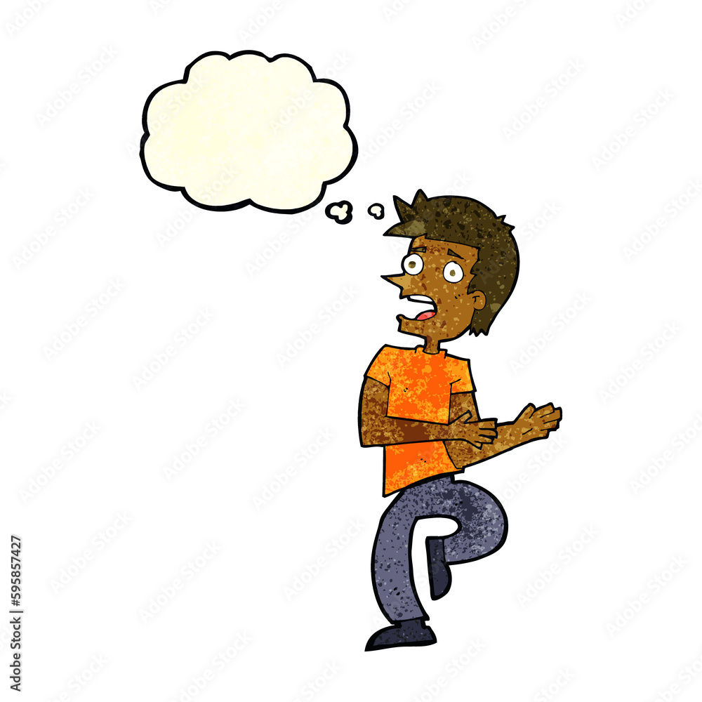 Fototapeta premium cartoon stressed out man with thought bubble