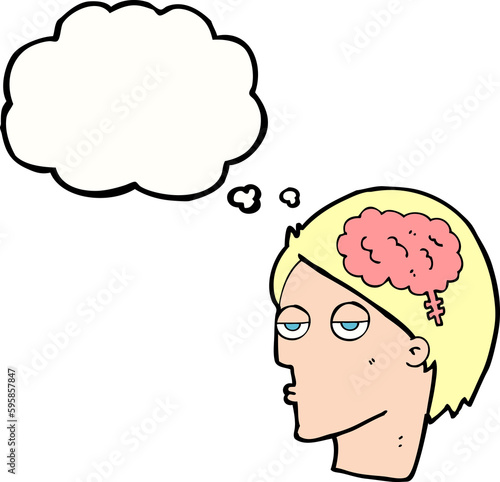 cartoon head with brain symbol with thought bubble