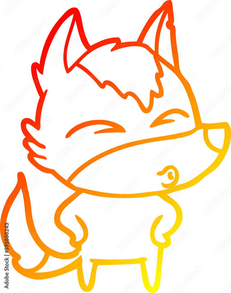 warm gradient line drawing of a cartoon wolf whistling warm gradient line drawing of a cartoon wolf whistling