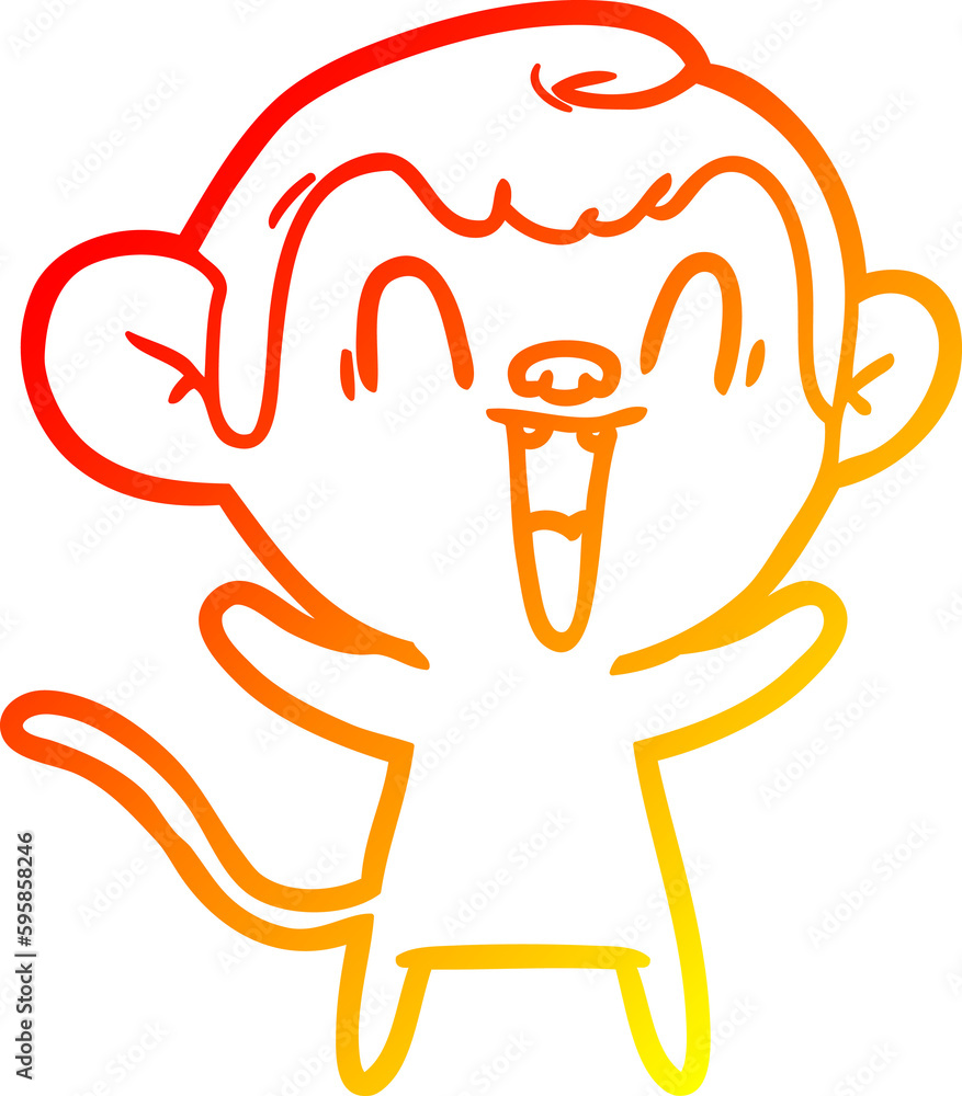 warm gradient line drawing of a cartoon laughing monkey warm gradient line drawing of a cartoon laughing monkey