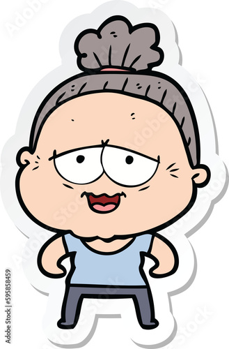 sticker of a cartoon happy old lady © lineartestpilot