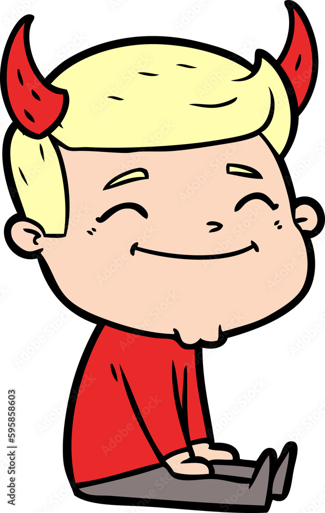 Obraz premium happy cartoon man with devil horns