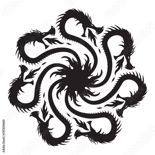 Hydra, seven heads creature birth from fire - team or crew logo photo