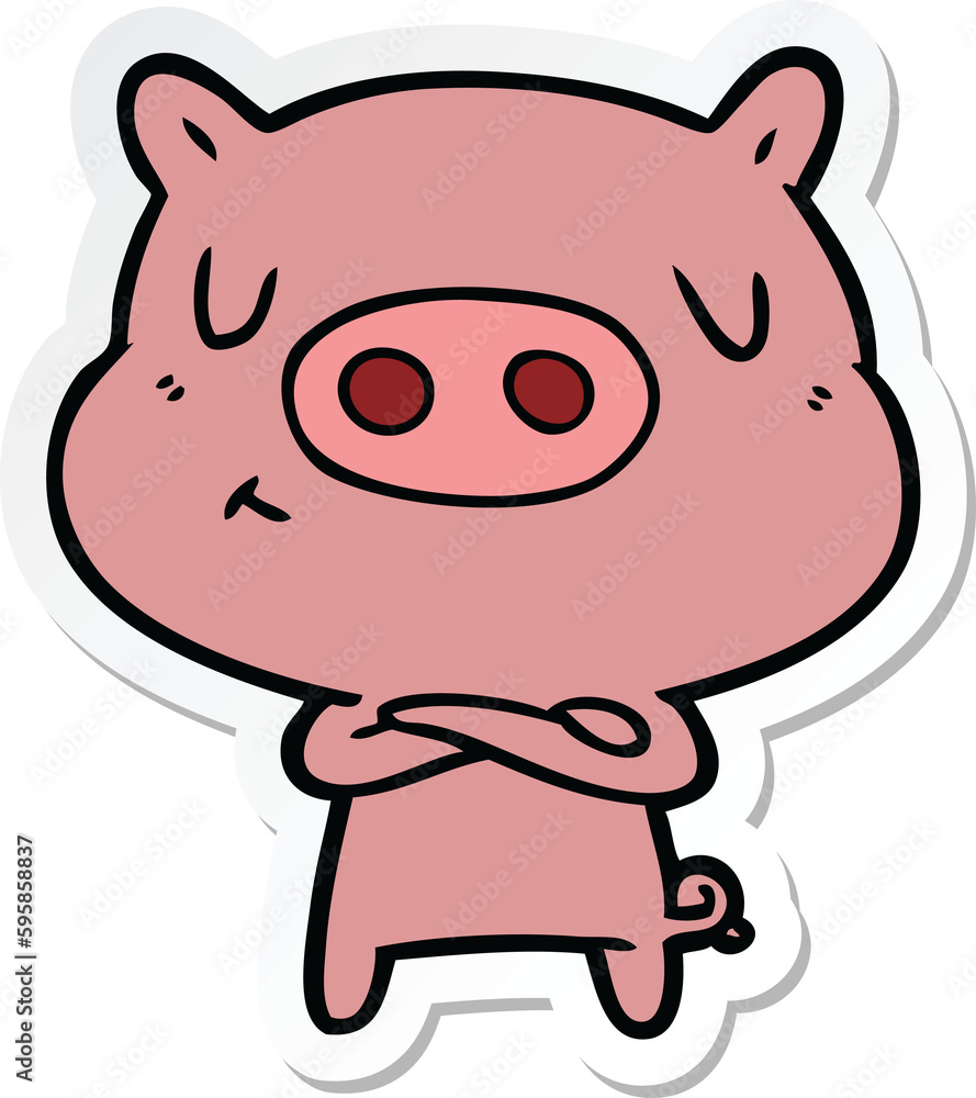 sticker of a cartoon content pig sticker of a cartoon content pig