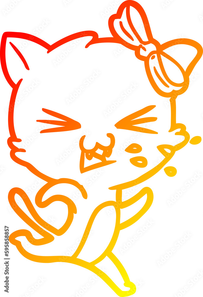 warm gradient line drawing of a cartoon cat warm gradient line drawing of a cartoon cat