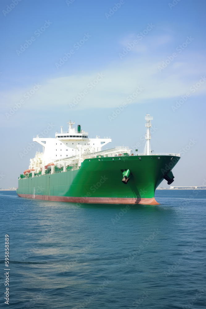 Liquefield green natural gas tanker ship, vertical. Generative AI