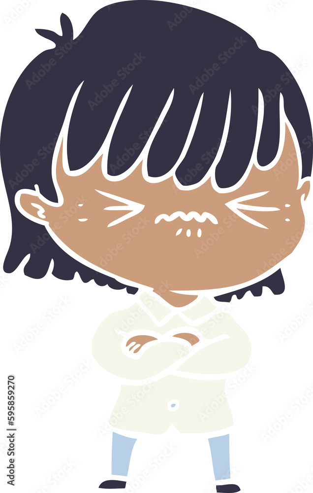 Fototapeta premium annoyed flat color style cartoon girl