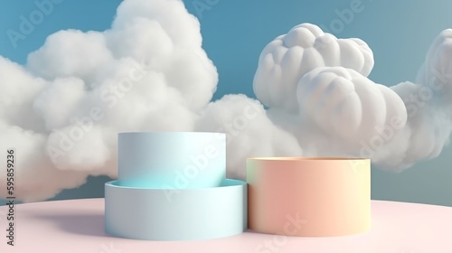 Mock up Minimal pink and blue pedestal design for product show, 3D rendering. Generative ai