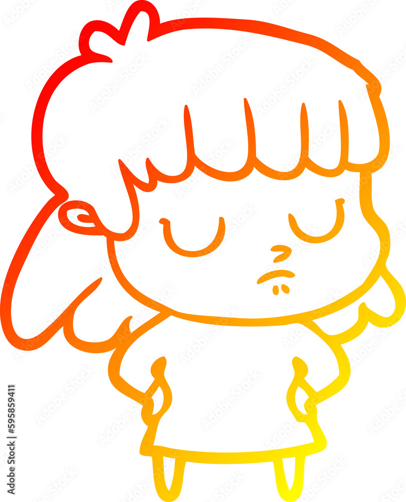 warm gradient line drawing of a cartoon indifferent woman warm gradient line drawing of a cartoon indifferent woman